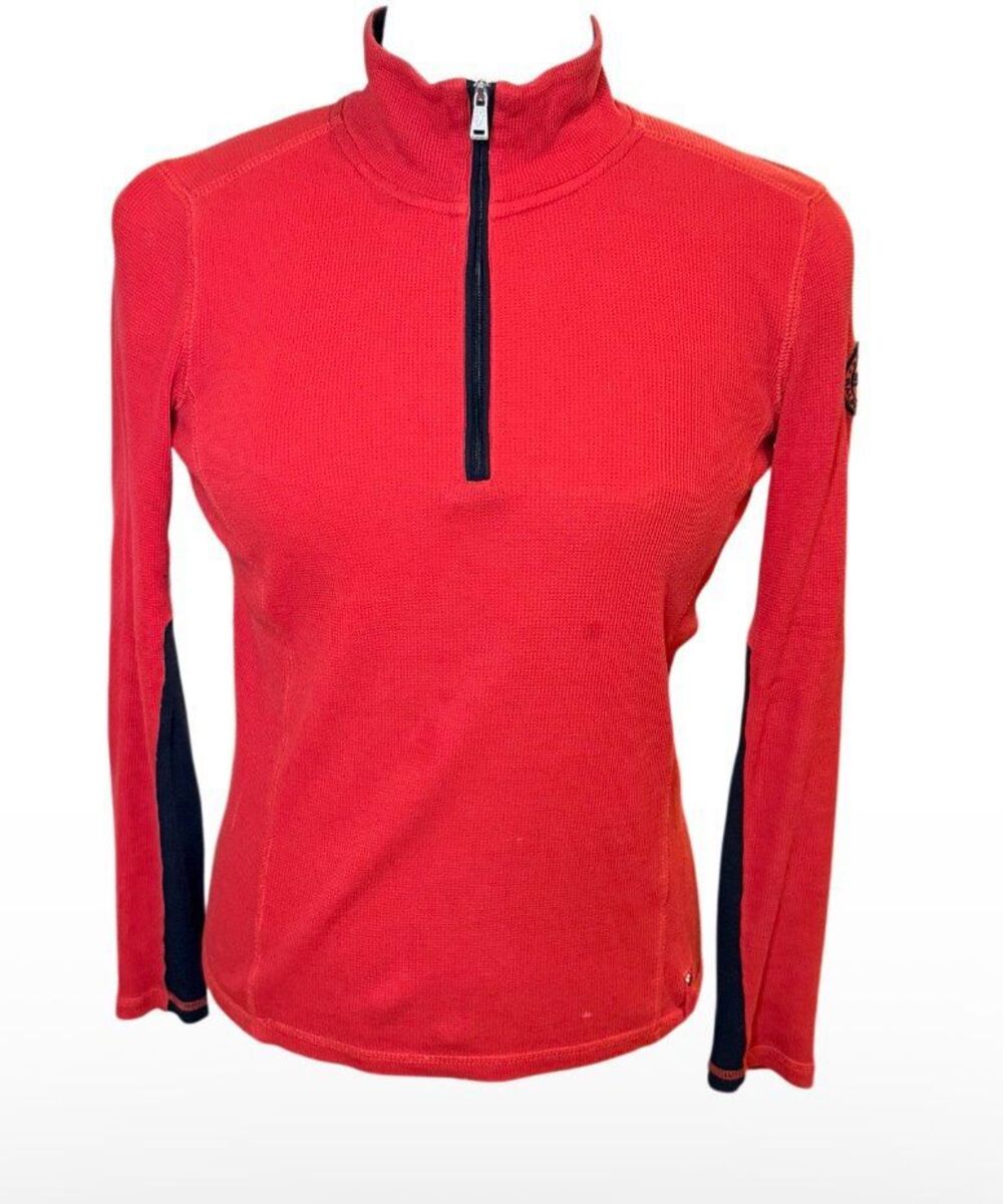 Lauren Ralph Lauren Active Quarter Zip Pullover Red Waffle Weave Thermal Small